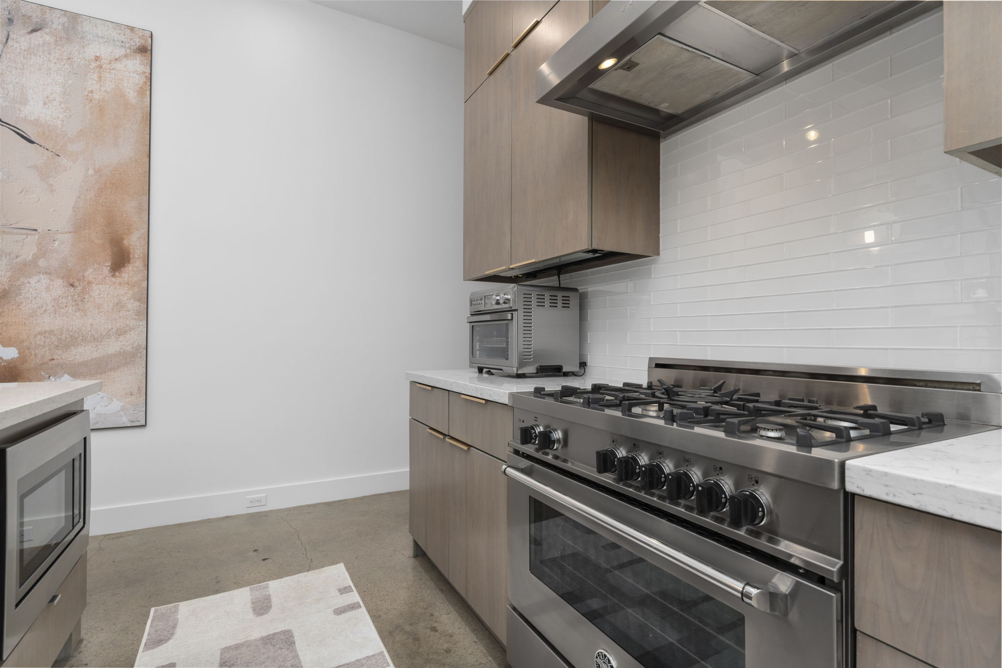 Close-up of professional range and stove