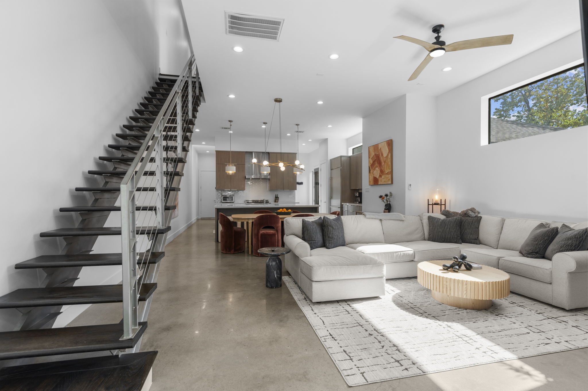 Open living room and kitchen view